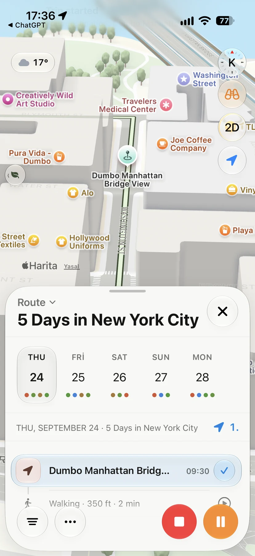 New York itinerary and Apple Maps together in Navly