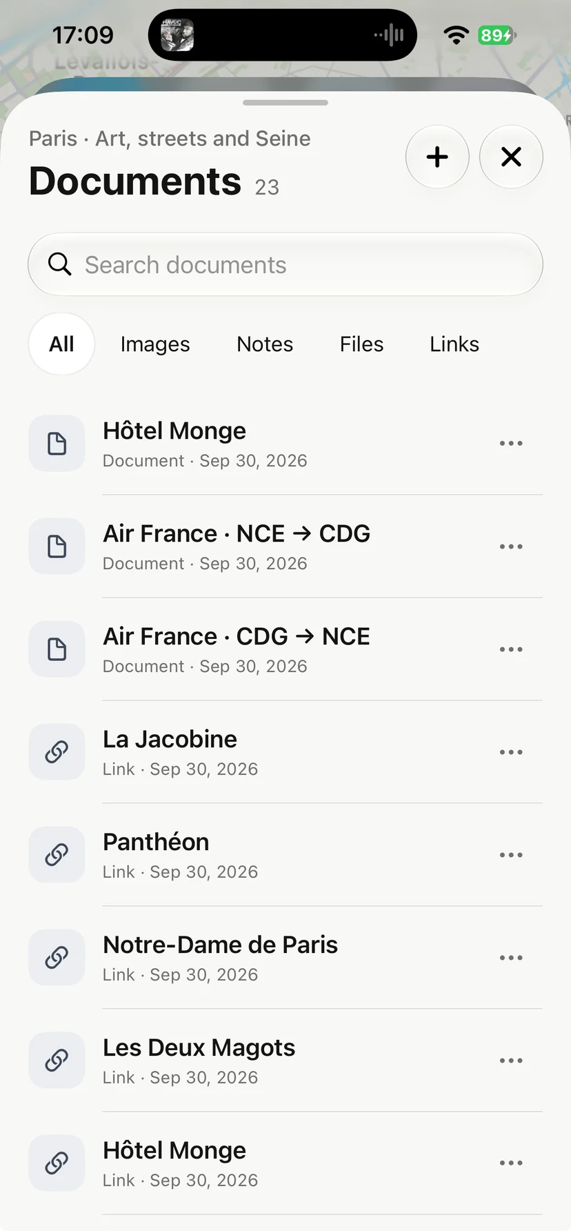 Documents for a Paris trip in Navly